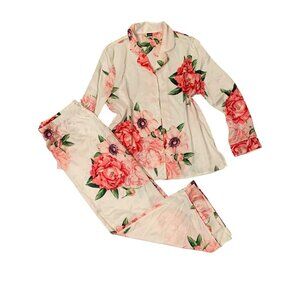 Womens Jezebel Adrienne Printed Pink & White Floral PJ Set - XL -Adj‎  Tie Waist